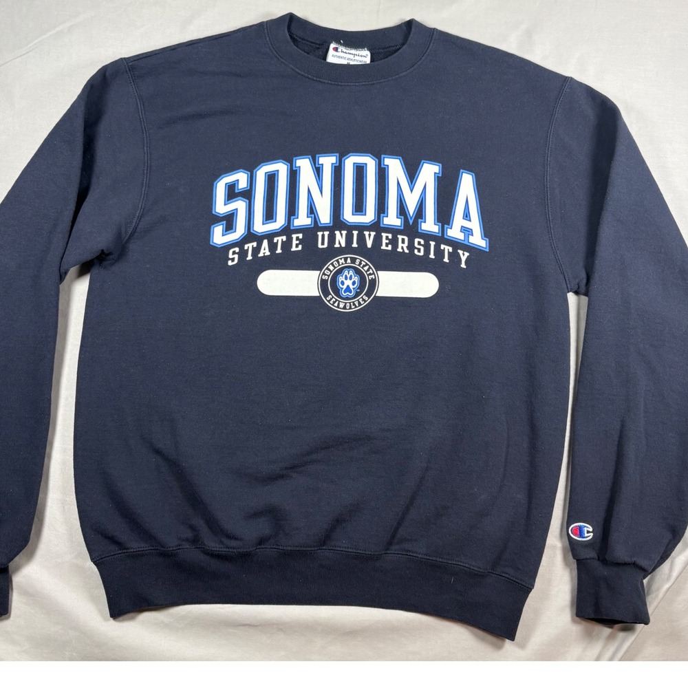 Champion Sonoma State University Seawolves Sweatshirt Mens Medium Navy Blue